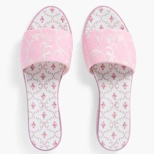 Hill House Home Pink Embroidered City Slide Sandals Linen Leather NWT 7